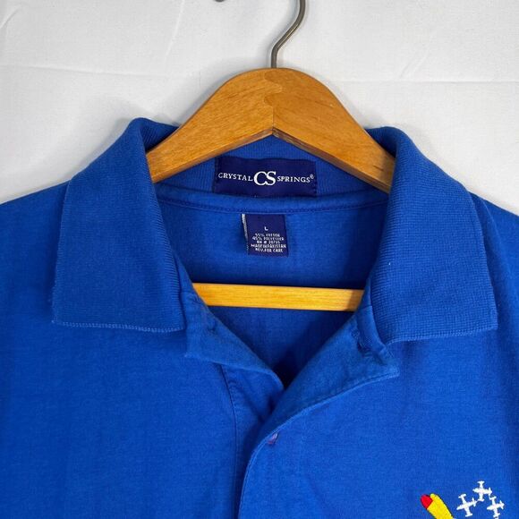 Crystal Springs Bright Blue Polo Shirt Mosquito Embroidered Logo Size Large - Picture 3 of 9